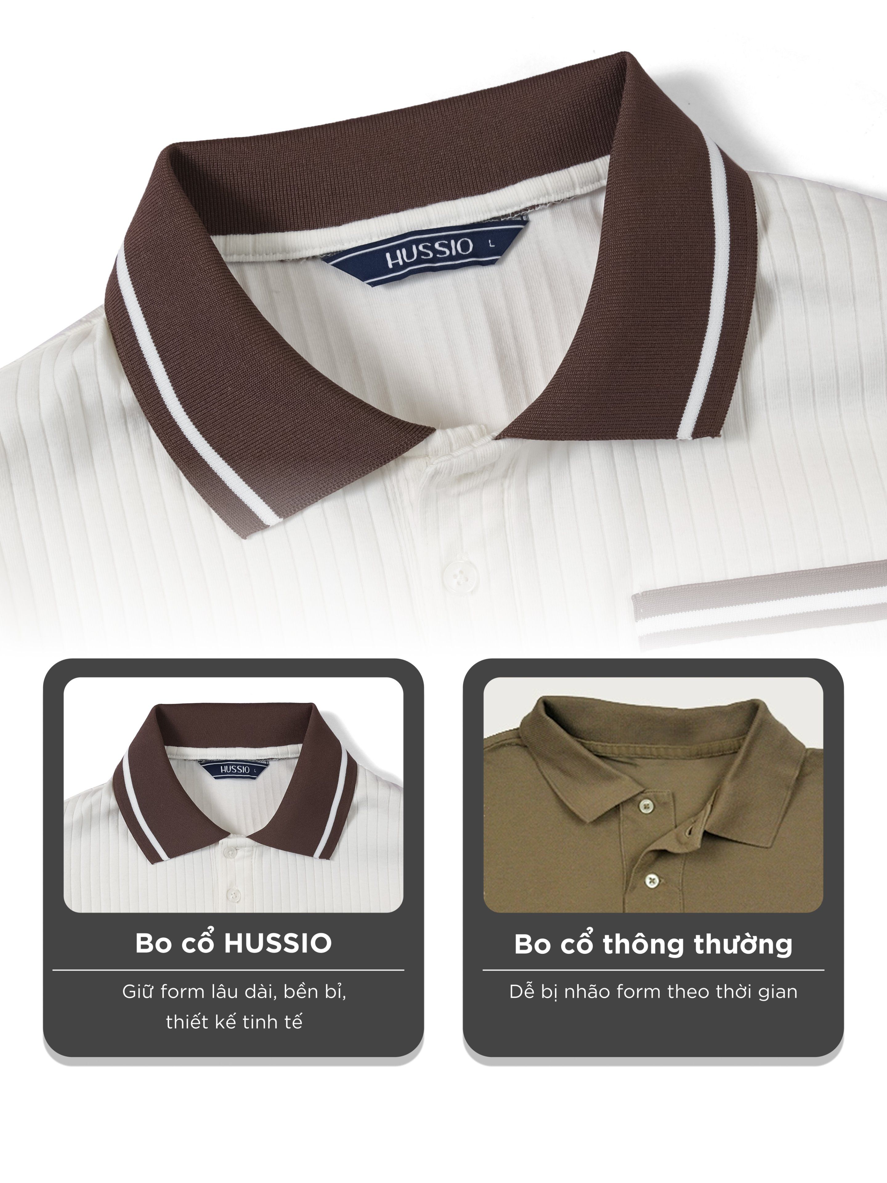 Mô tả Áo polo nam PARADO vải thun gân thoáng mát, co dãn tốt, tôn dáng, che khuyết điểm - HUSSIO - 4