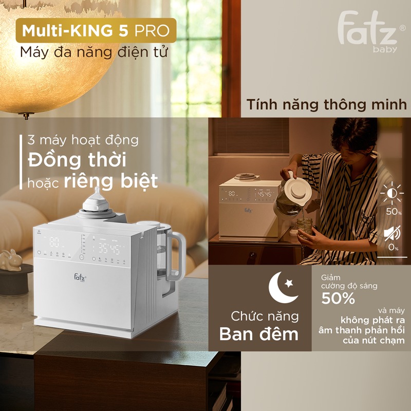Mô tả Máy đa năng điện tử (Tiệt trùng UVC, Sấy khô/ Lắc & Giữ ấm/ Đun&Hâm nước pha sữa) Multi-KING 5 Pro FATZBABY FB9288BT - 2