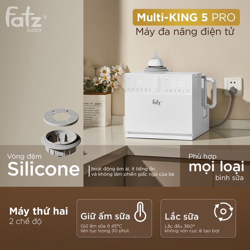 Mô tả Máy đa năng điện tử (Tiệt trùng UVC, Sấy khô/ Lắc & Giữ ấm/ Đun&Hâm nước pha sữa) Multi-KING 5 Pro FATZBABY FB9288BT - 4