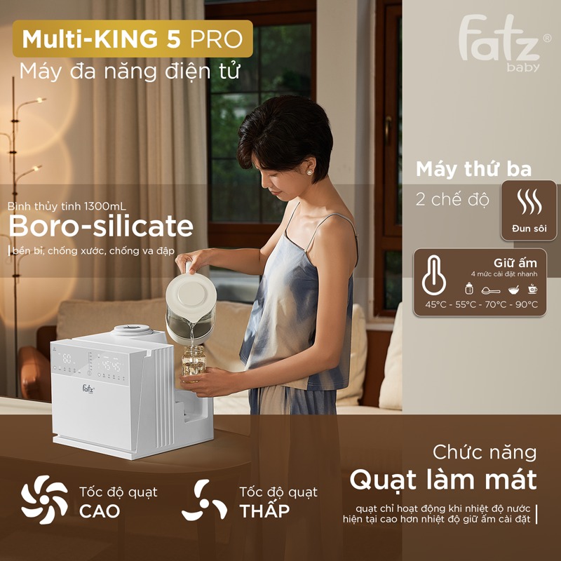 Mô tả Máy đa năng điện tử (Tiệt trùng UVC, Sấy khô/ Lắc & Giữ ấm/ Đun&Hâm nước pha sữa) Multi-KING 5 Pro FATZBABY FB9288BT - 5