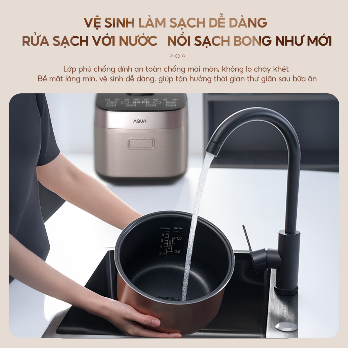 Mô tả Nồi cơm điện tử AQUA RBC401R 1.5L, điều khiển cảm ứng 10 chế độ nấu, hẹn giờ 24 tiếng - 11