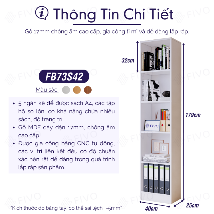 Kệ Sách Gỗ 5 Tầng FIVO FB73 - Ảnh 2