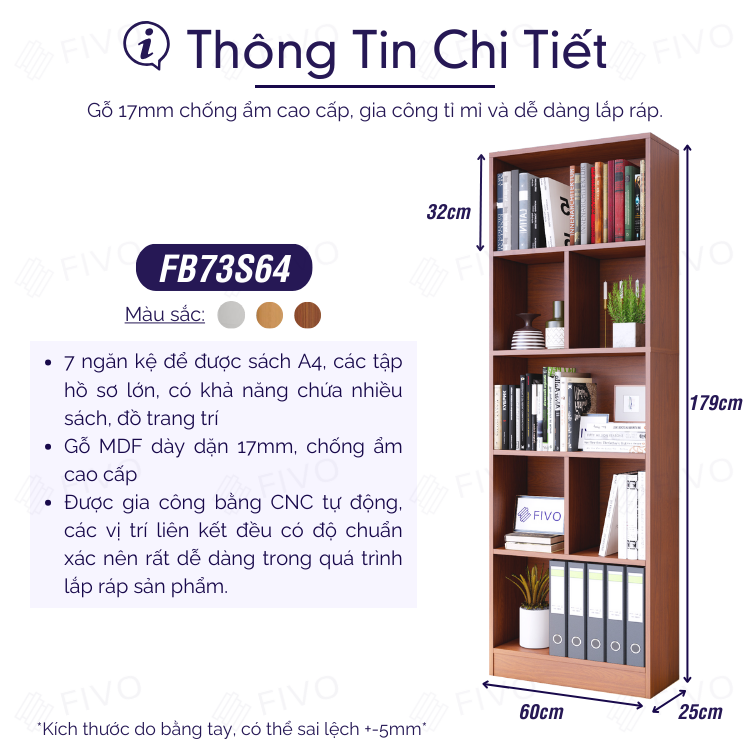 Kệ Sách Gỗ 5 Tầng FIVO FB73 - Ảnh 3
