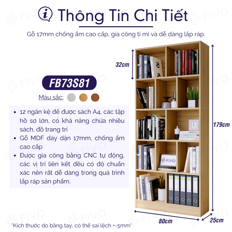 Kệ Sách Gỗ 5 Tầng FIVO FB73 - Ảnh 4