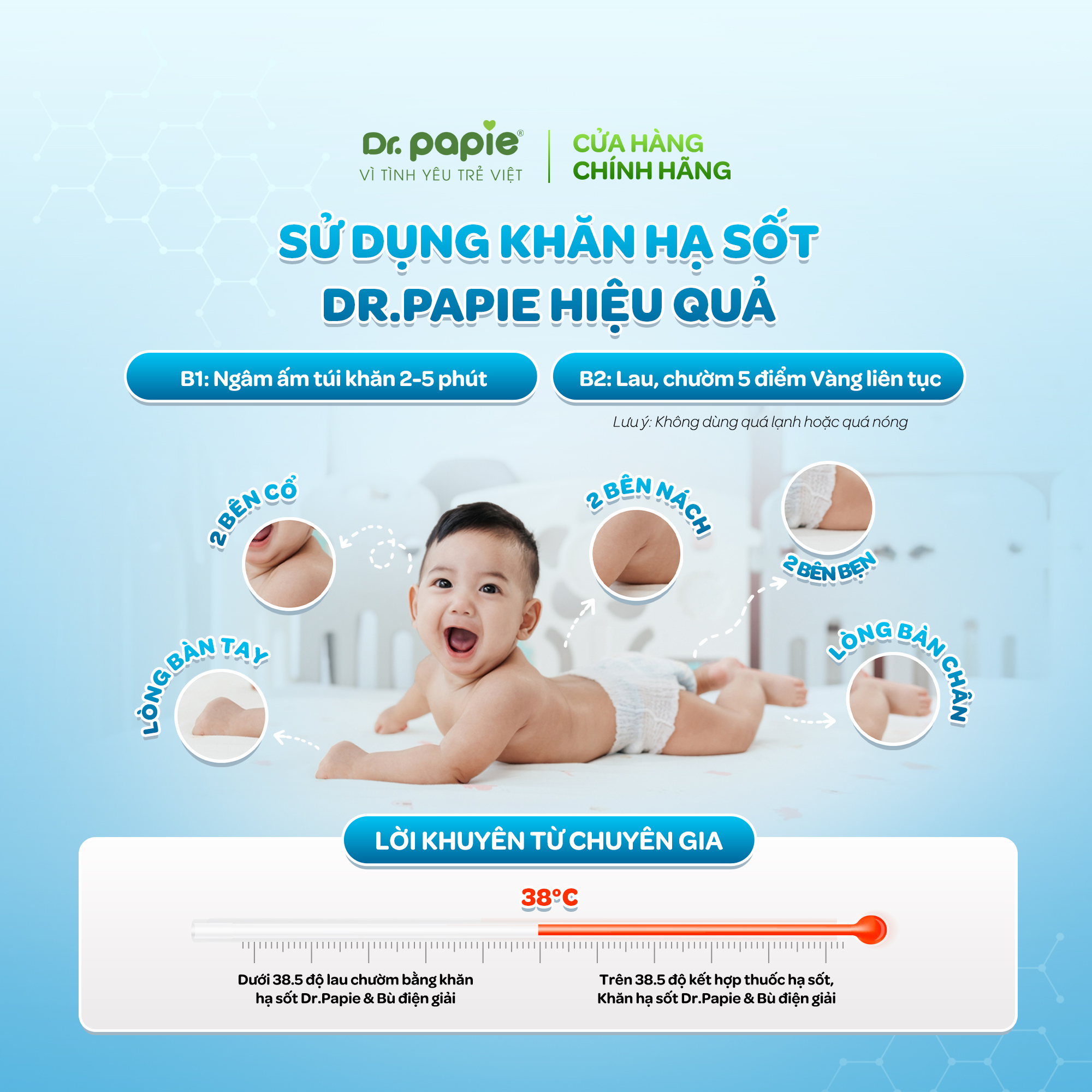 Mô tả Khăn Hạ Sốt Dr.Papie 3mo+ Hạ sốt Vật lý Chuẩn Nhi Khoa, Ngăn Ngừa Co Giật Cho Bé Hộp 5 Gói x 5 Khăn/Gói - 5