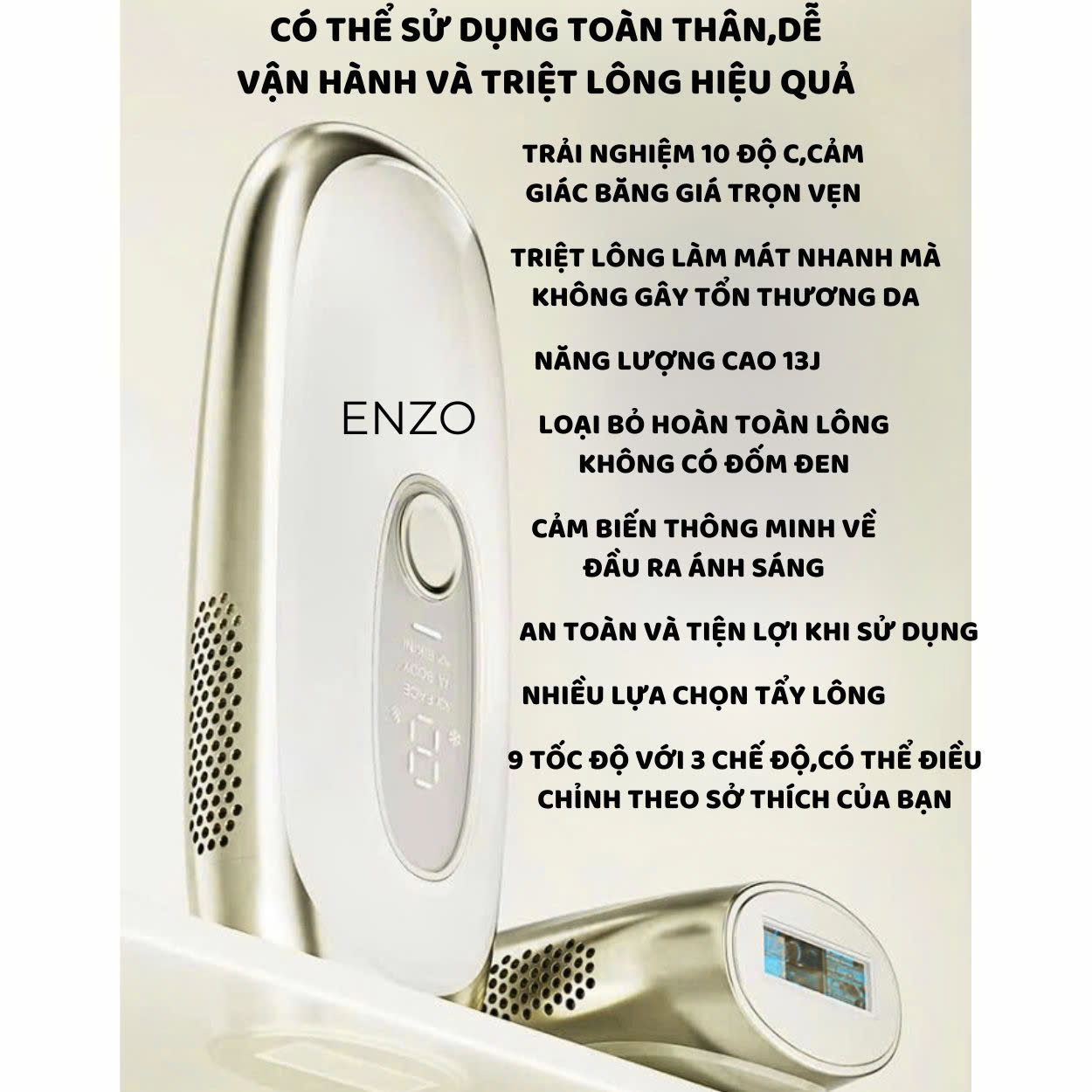 Mô tả Máy triệt lông lạnh IPL Sapphire Cooling ENZO triệt lông vĩnh viễn tại nhà,9 cấp độ,công nghệ triệt lạnh an toàn cho da - 7