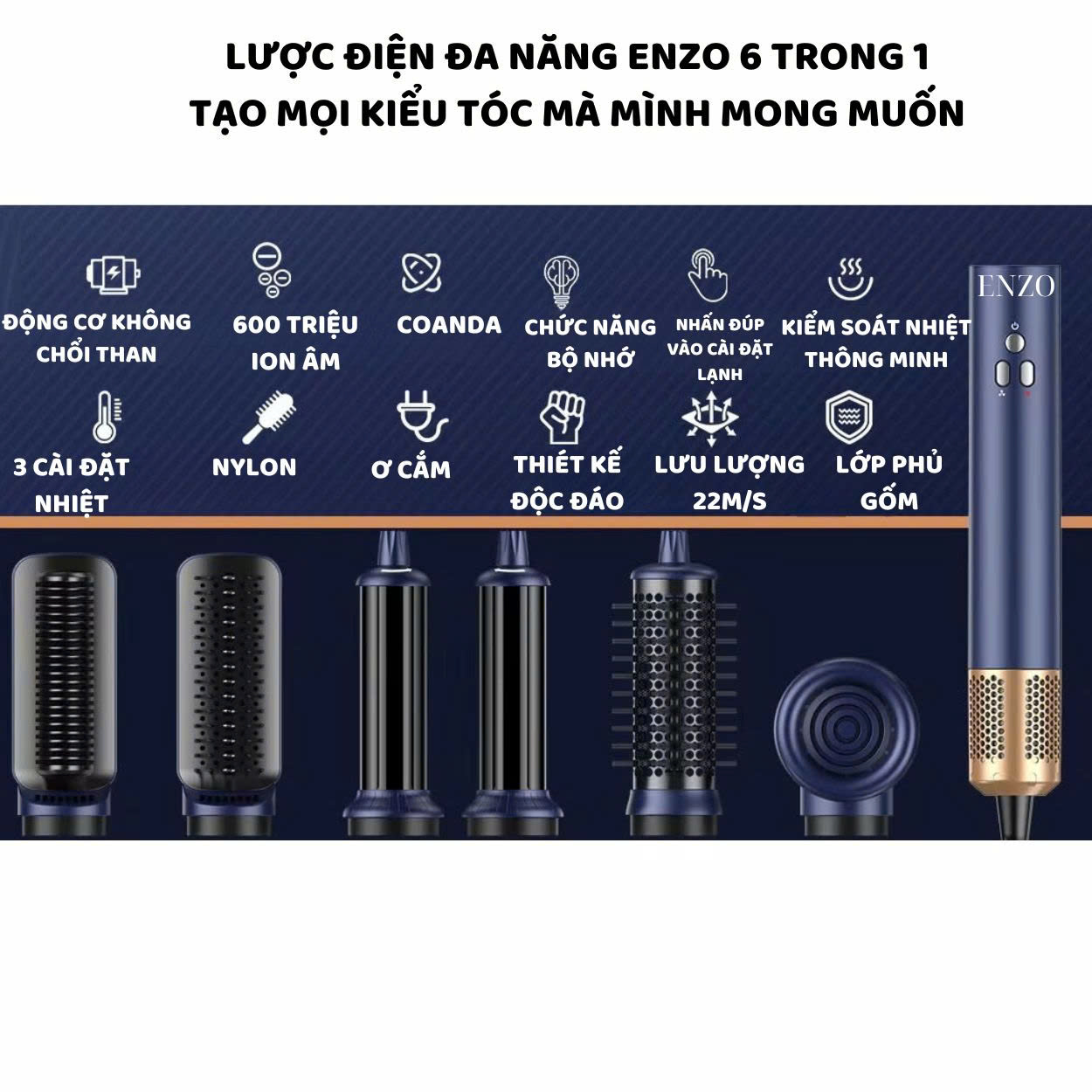 Mô tả Lược điện ENZO 755,759 Thương hiệu Italia, máy uốn tóc đa năng 7in1 với công nghệ ion âm Bảo hành 5 năm - 3