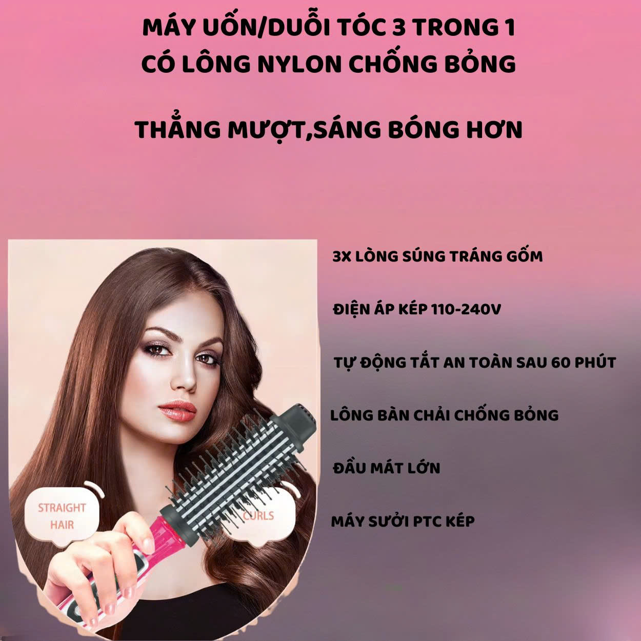 Mô tả Lược điện chải tóc ENZO 2229 cao cấp tạo kiểu đa năng 3 trong 1 uốn xoăn,duỗi thẳng,uốn cụp,ion âm bảo vệ tóc - 5