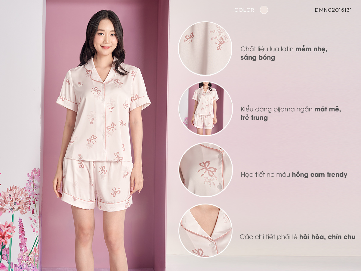 Mô tả Bộ mặc nhà lụa trơn cao cấp dáng pyjama thanh lịch Mialala 5131 DMN02015131 - 1