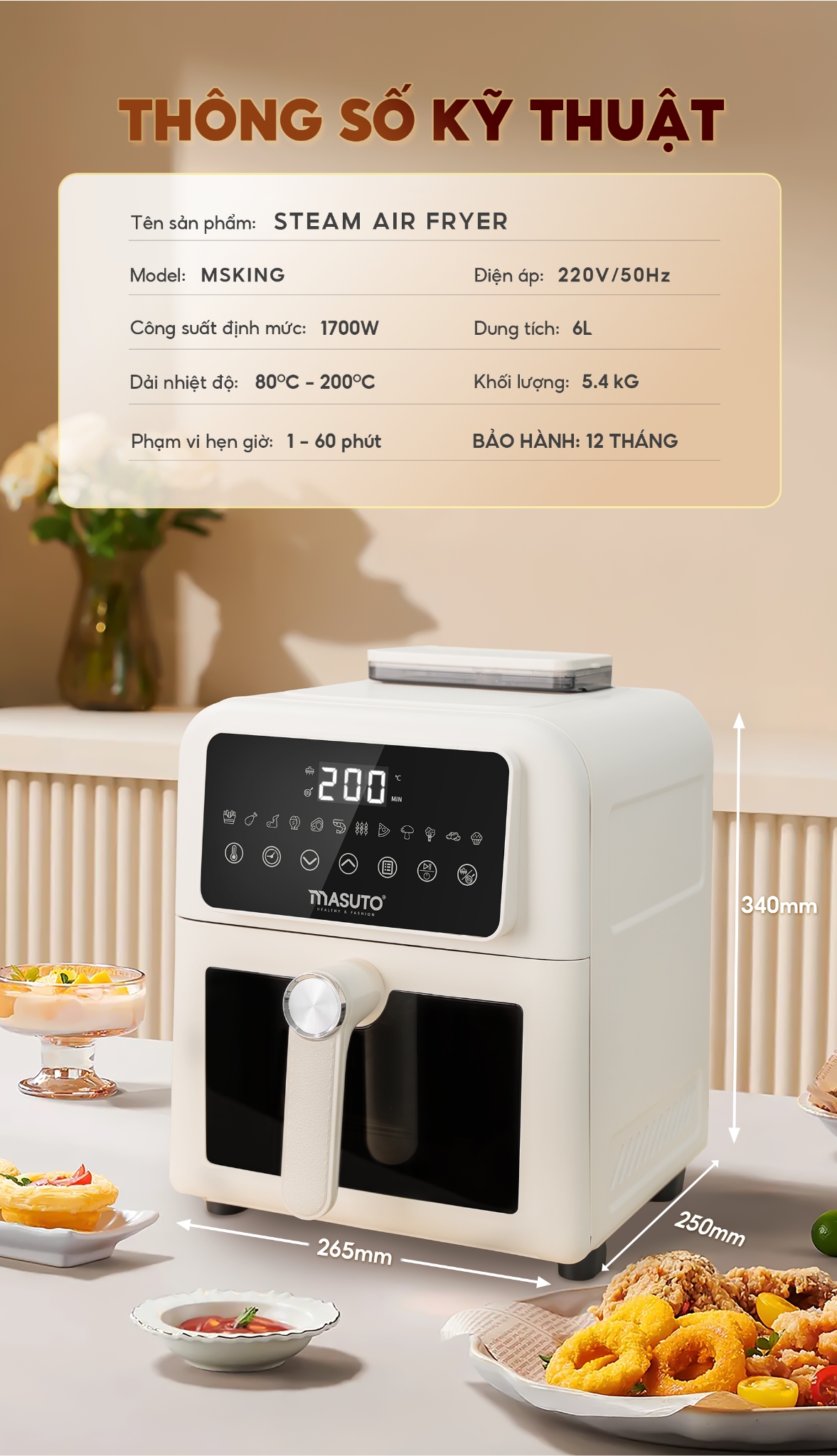 Cấu tạo nồi chiên Masuto MSKing