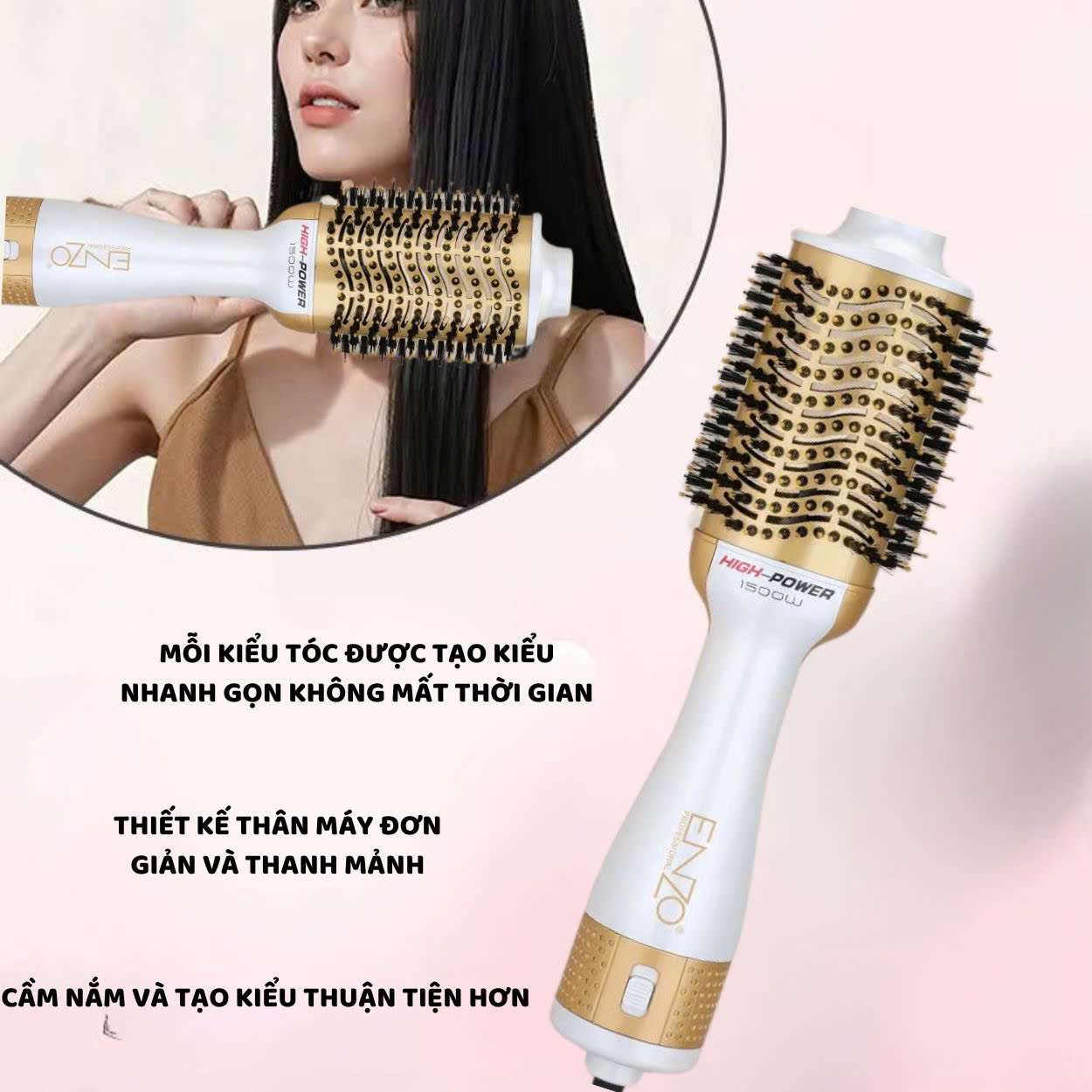 Mô tả Lược điện ENZO 4134 Thương hiệu ITALIA lược tròn tạo kiểu tóc chuyên nghiệp 4 trong 1 chải tóc thổi khí nóng - 9