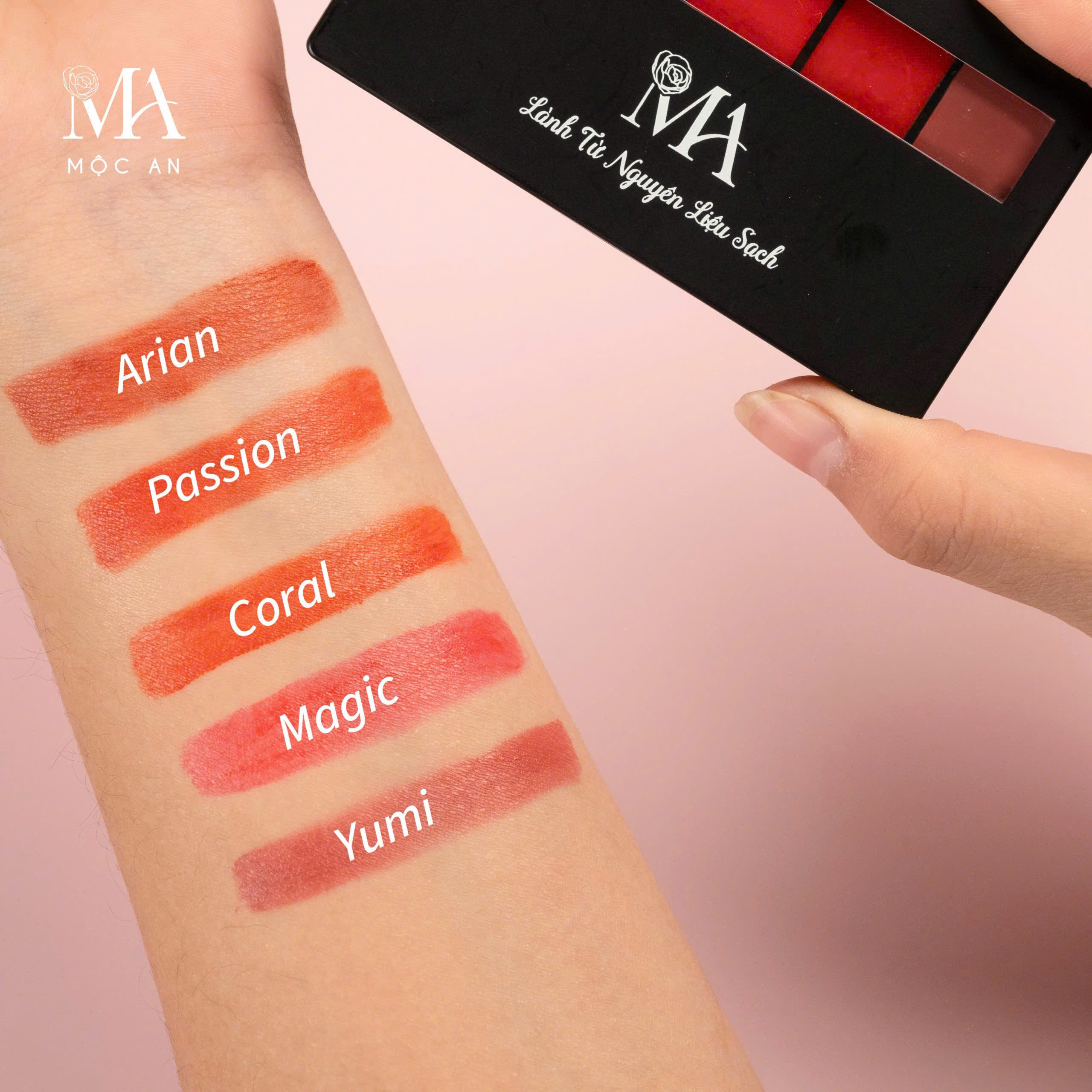 Mô tả Khay Son Lì Hoa Mai Mộc An 5 Màu Tiết Kiệm, Không Chứa Chì, Dưỡng Môi Mềm Mịn 9g - 5