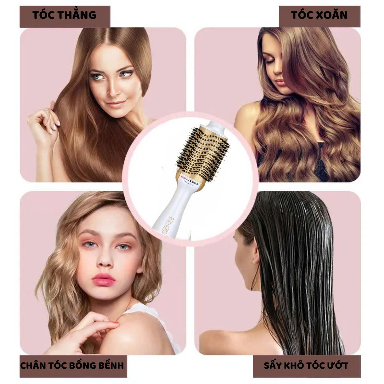 Mô tả Lược điện ENZO 4134 Thương hiệu ITALIA lược tròn tạo kiểu tóc chuyên nghiệp 4 trong 1 chải tóc thổi khí nóng - 3