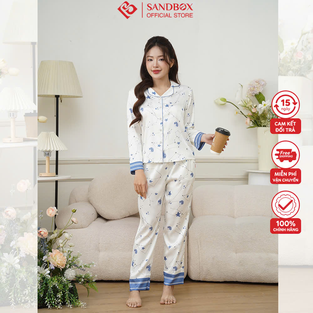 Mô tả Đồ Bộ Nữ Pijama Dài Tay SANDBOX Lụa Xước Cao Cấp Họa Tiết Nhẹ Nhàng, Sang Trọng (BPD24006) - 3