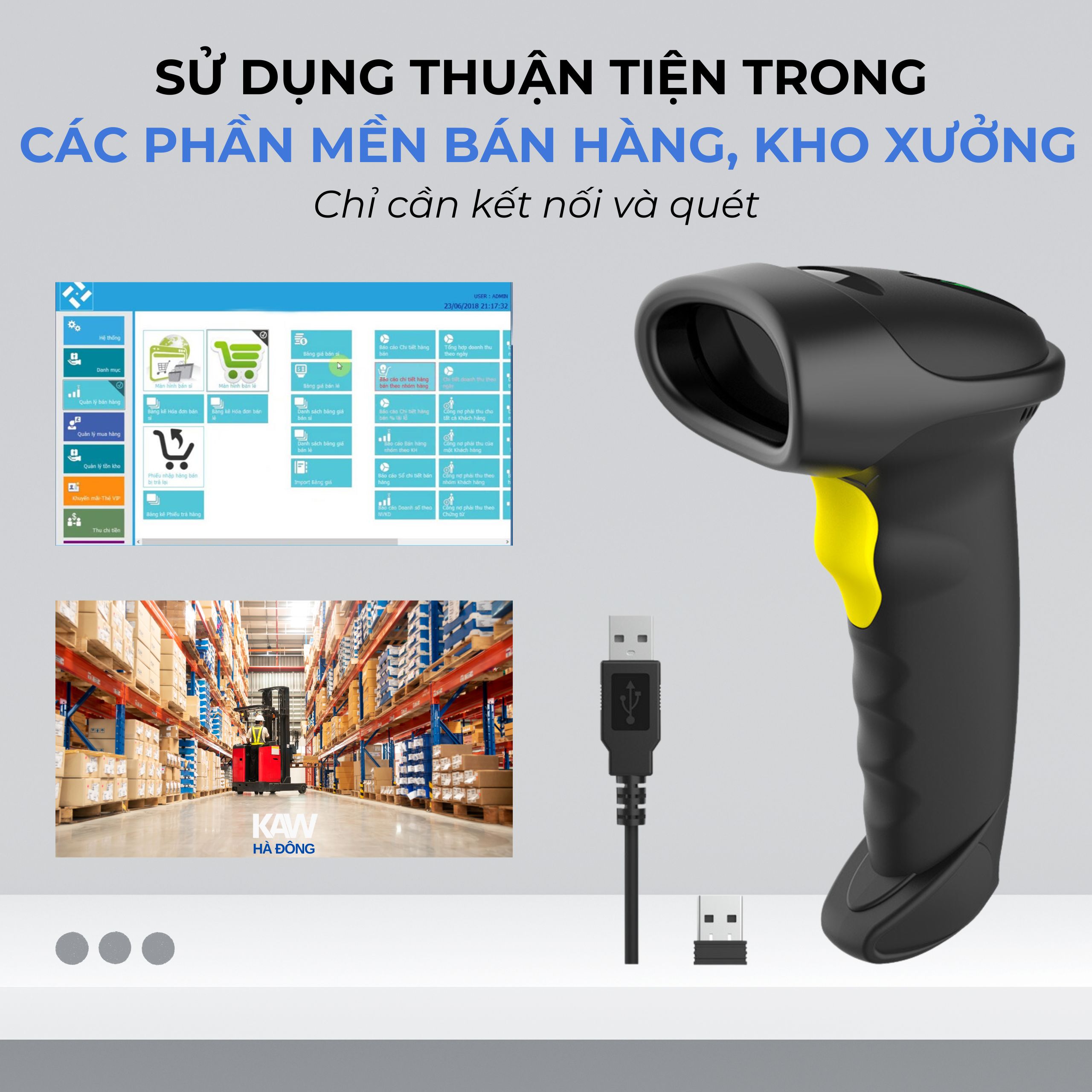 Máy quét mã vạch không dây Bluetooth KAW cao cấp, quét mã vạch, quét mã ...