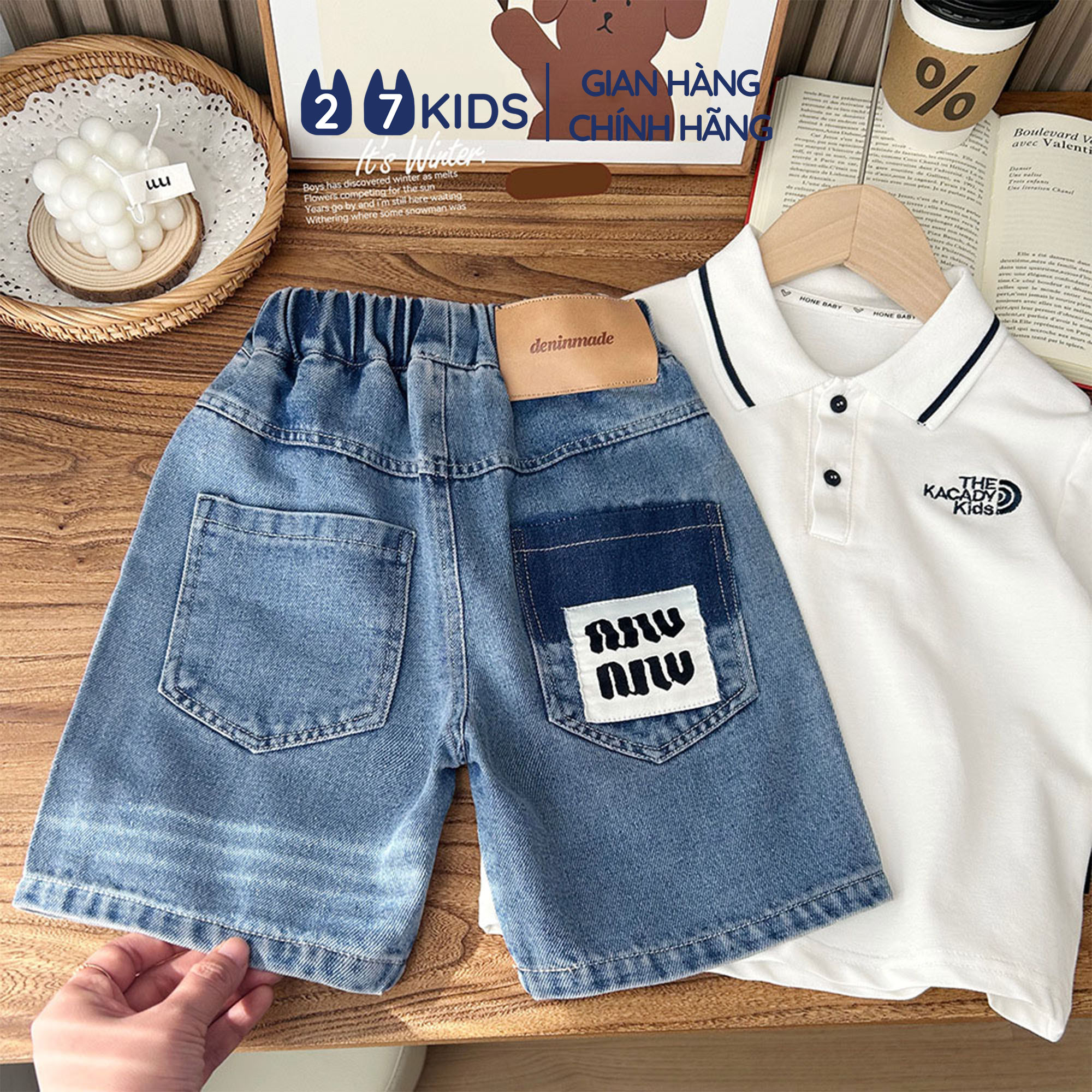 Mô tả Quần short jean bé trai 27Kids KACADY Quần đùi bò mềm lưng chun nam cho trẻ từ 2-10 tuổi BSJE3 - 8