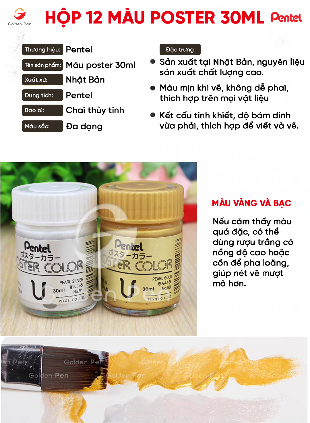 Mô tả Màu Poster Pentel WPU – Màu Vẽ Pentel 30ml Tươi Sáng, Dễ Pha Chồng Màu, Vẽ Đa Chất Liệu - 1
