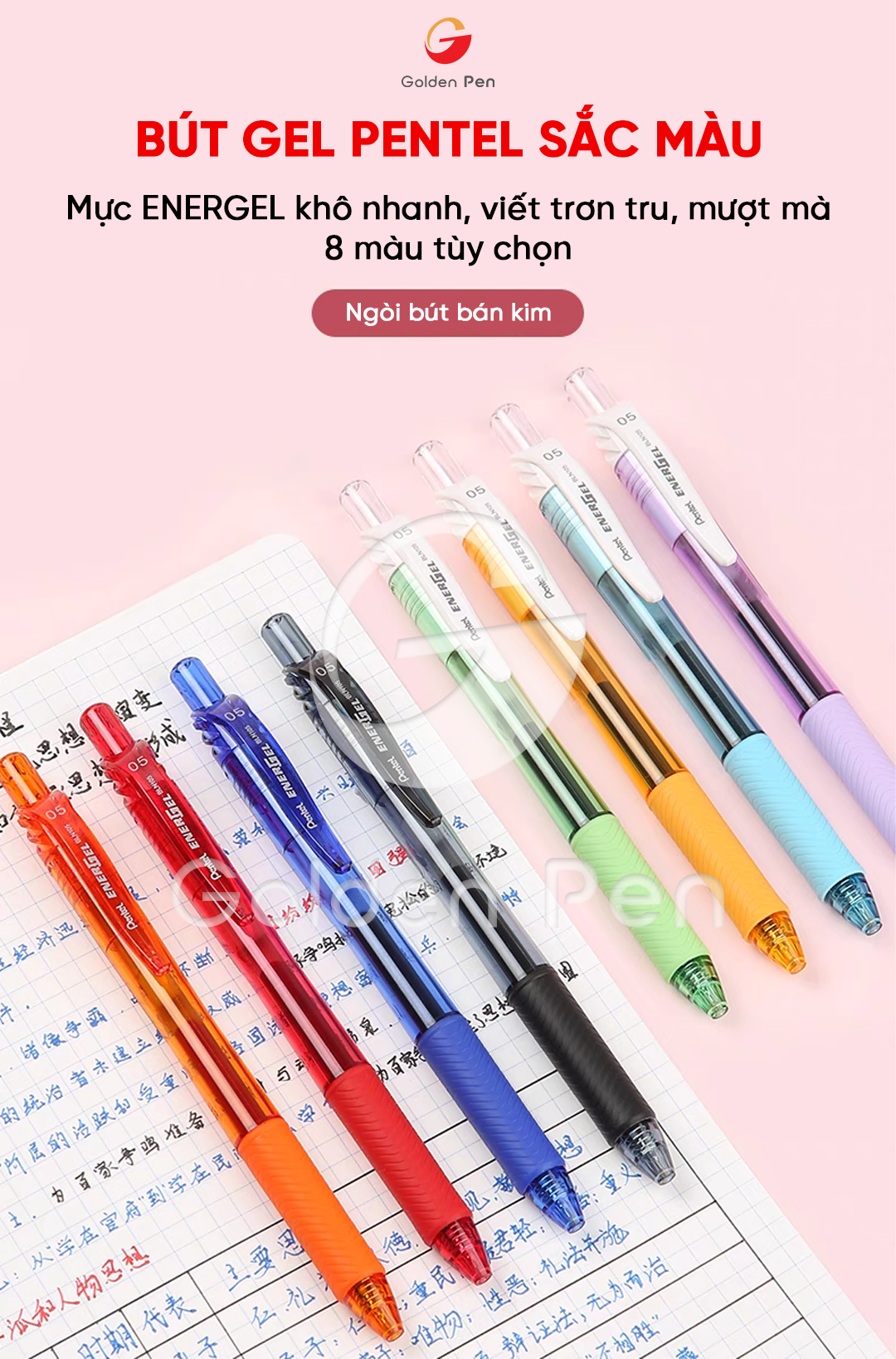 Mô tả Bút Gel Bấm Pentel BLN105 – Nét Mượt, Nhanh Khô, Ngòi 0.5mm – Bút Bi Nước Nhiều Màu Cho Học Sinh - 1