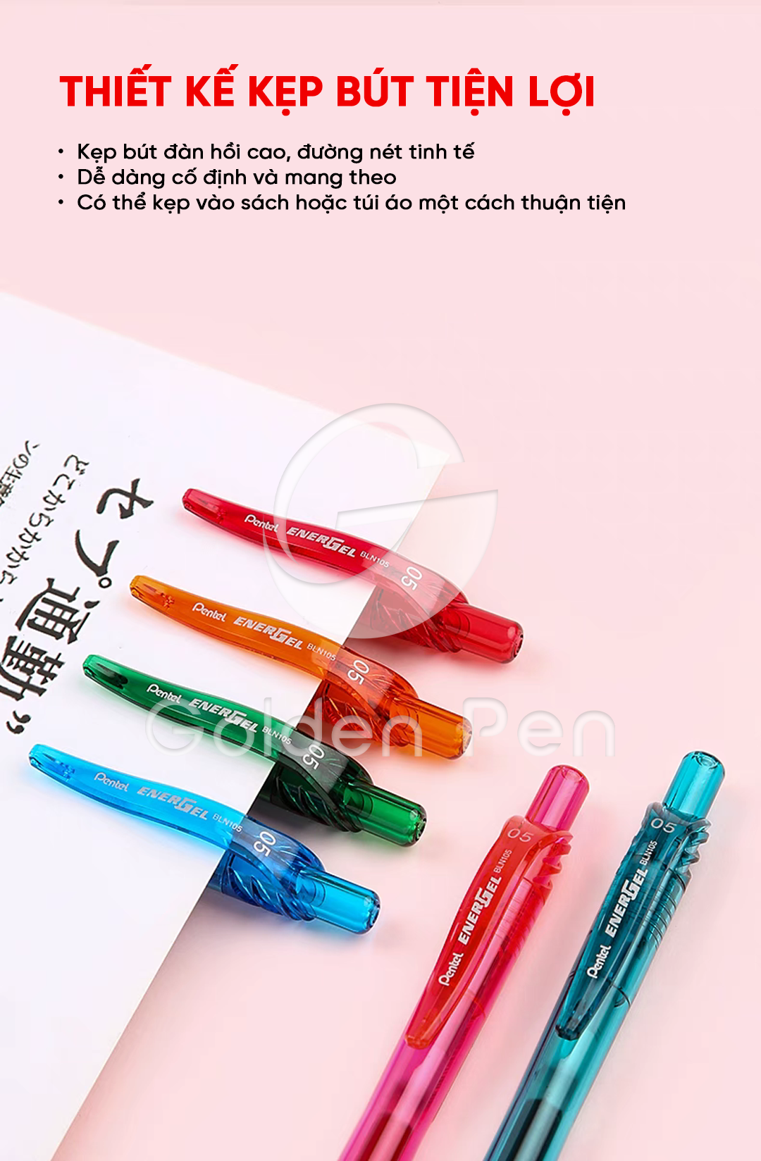 Mô tả Bút Gel Bấm Pentel BLN105 – Nét Mượt, Nhanh Khô, Ngòi 0.5mm – Bút Bi Nước Nhiều Màu Cho Học Sinh - 7