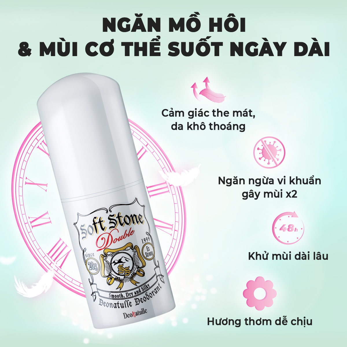 Mô tả Lăn khử mùi đá khoáng dạng sáp Deonatulle dành cho mọi loại da Soft Stone Double Deodorant 20G - 7
