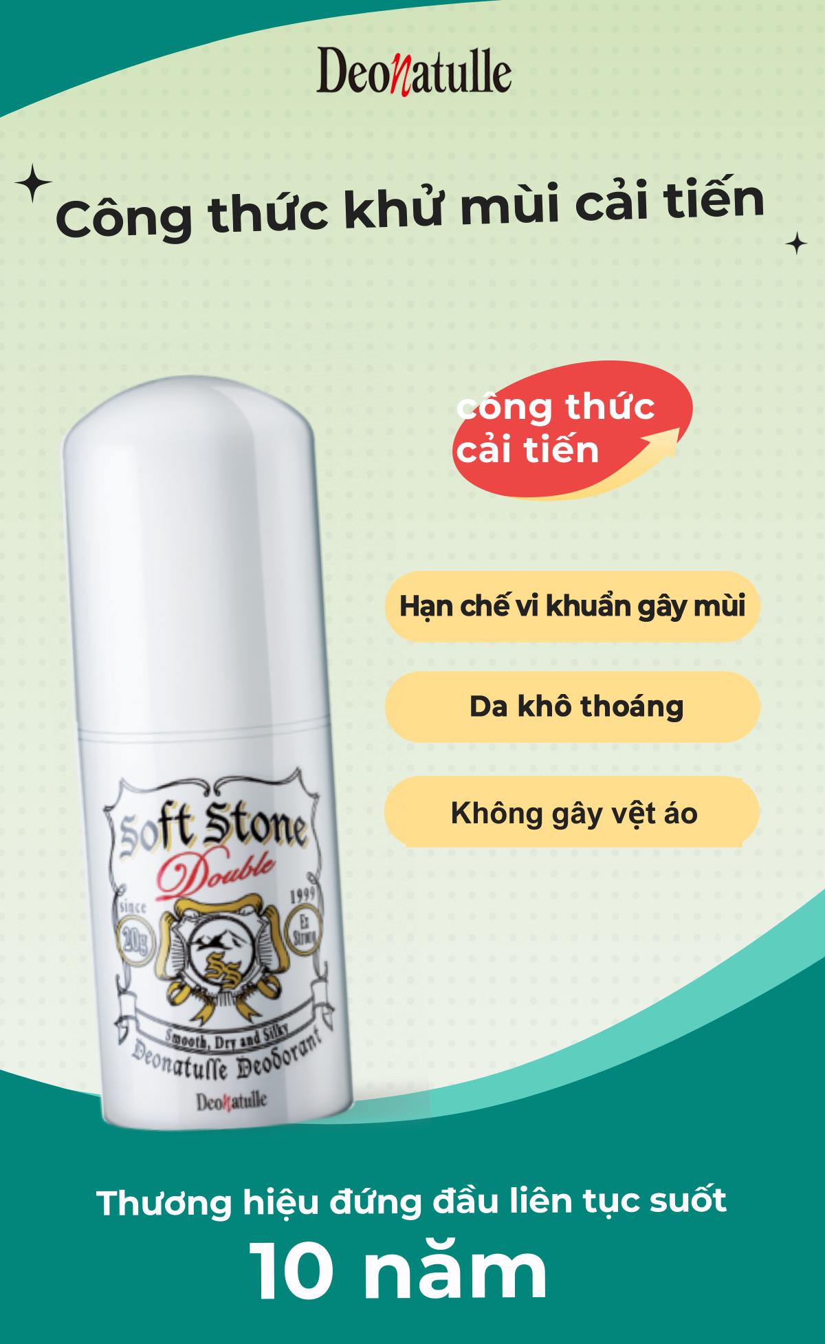 Mô tả Lăn khử mùi đá khoáng dạng sáp Deonatulle dành cho mọi loại da Soft Stone Double Deodorant 20G - 8