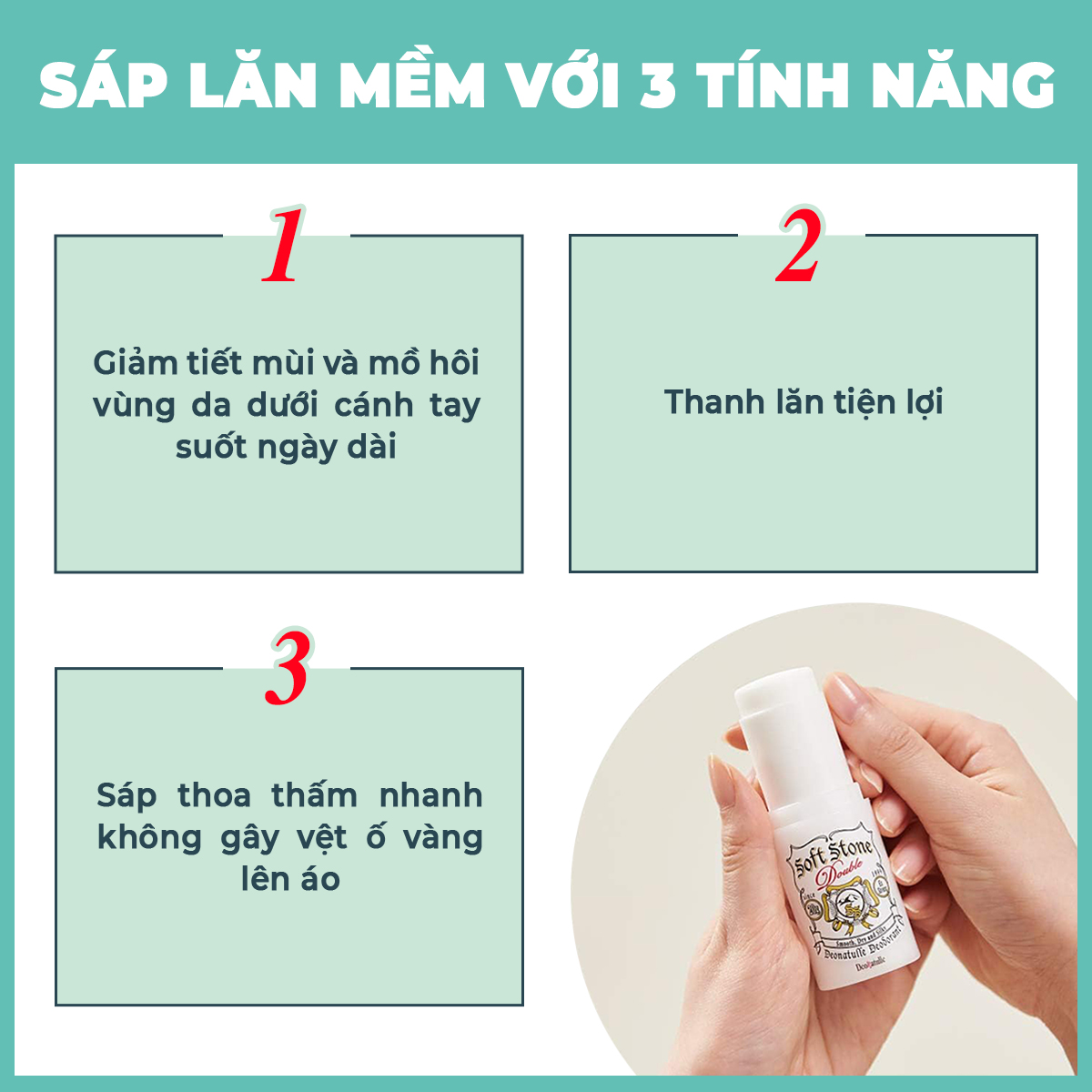 Mô tả Lăn khử mùi đá khoáng dạng sáp Deonatulle dành cho mọi loại da Soft Stone Double Deodorant 20G - 3