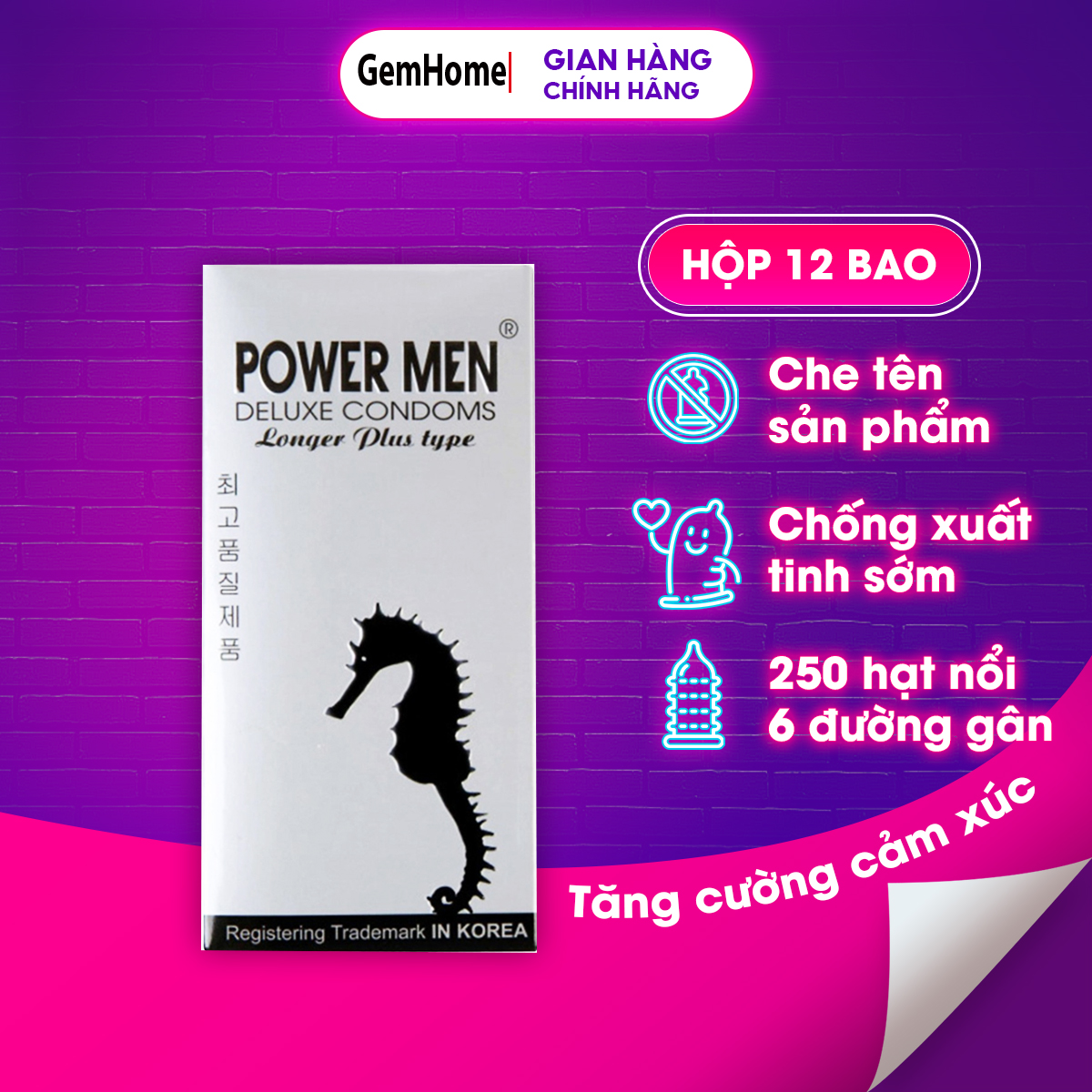 Mô tả Bao cao su POWER MEN LONGER PLUS gân gai tăng khoái cảm kéo dài thời gian - 1