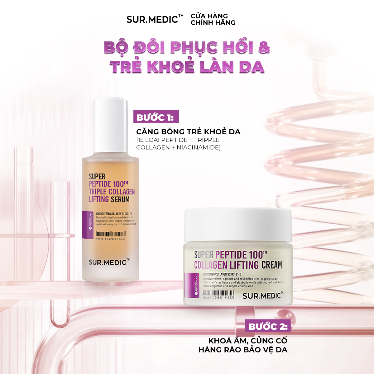 Mô tả Kem Dưỡng Phục Hồi và Trẻ Khoẻ Da SURMEDIC Super Peptide 100tm Collagen Lifting Cream 50ml - 8