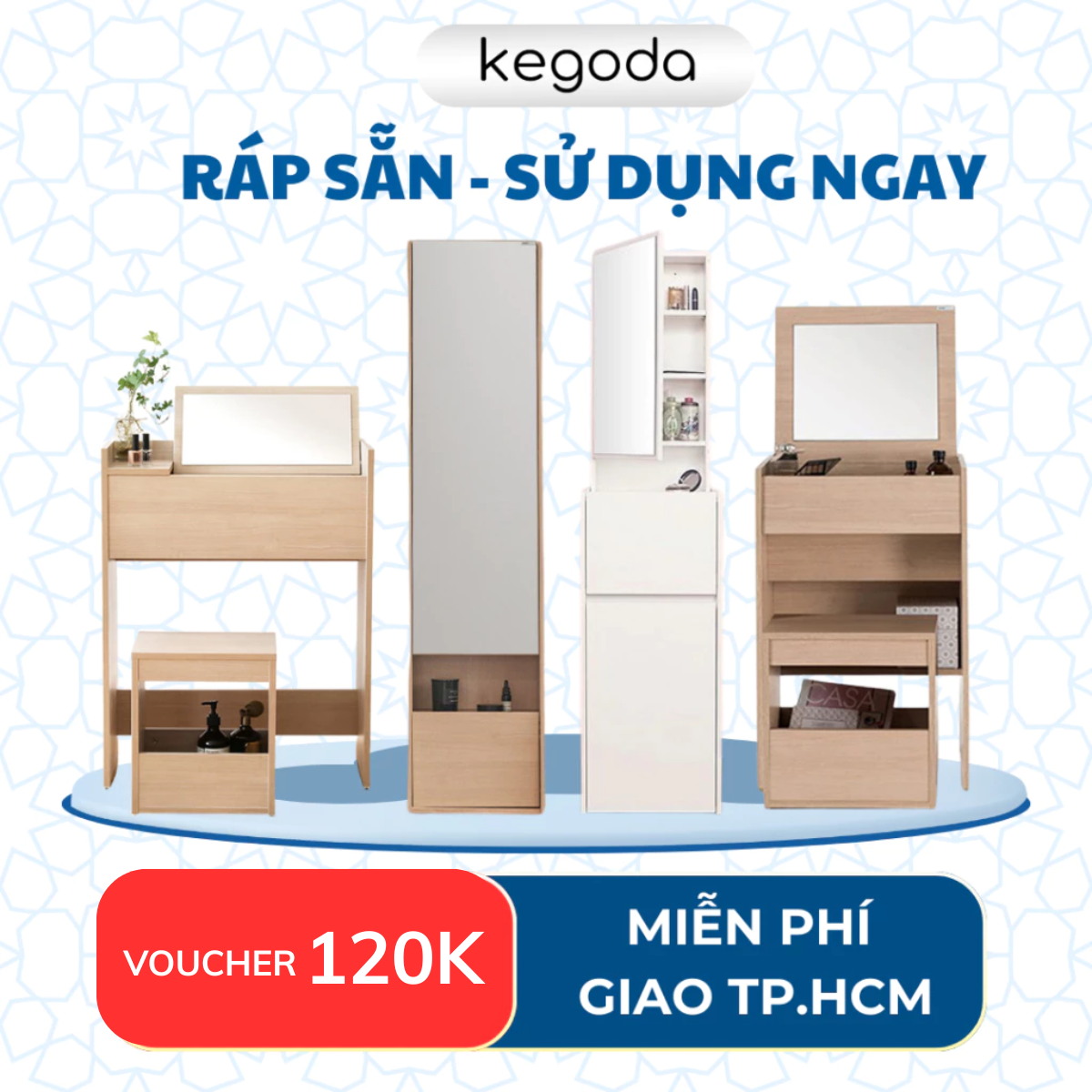 Mô tả 4 Mẫu Tủ Bàn Phấn Trang Điểm Decor Có Gương Soi Đơn Giản Mà Đẹp KEGODA - 1