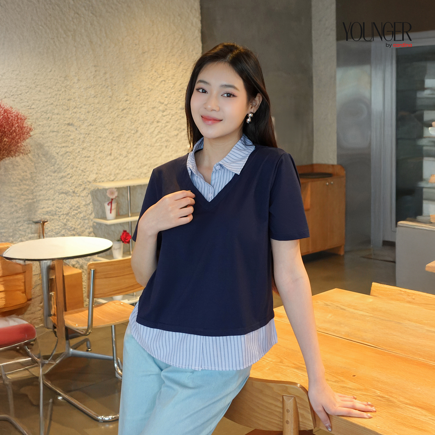 Mô tả Áo nữ Younger by CARDINA chất liệu cotton phối cổ kẻ sơ mi 5YATC03 - 2