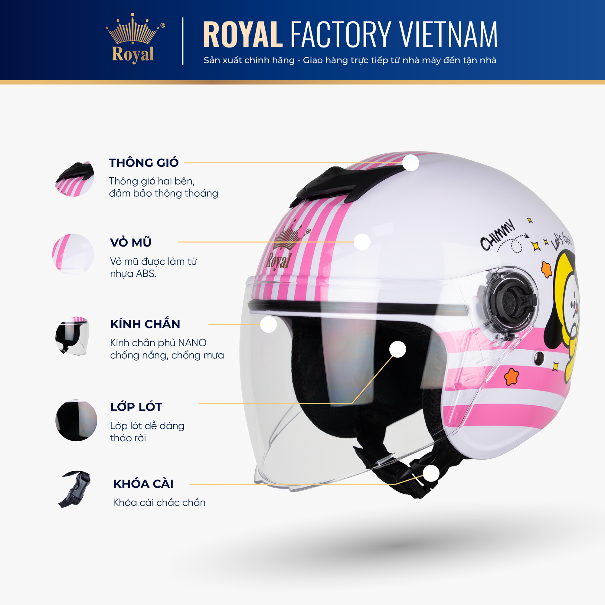 Cấu tạo chi tiết mũ bảo hiểm Royal M270