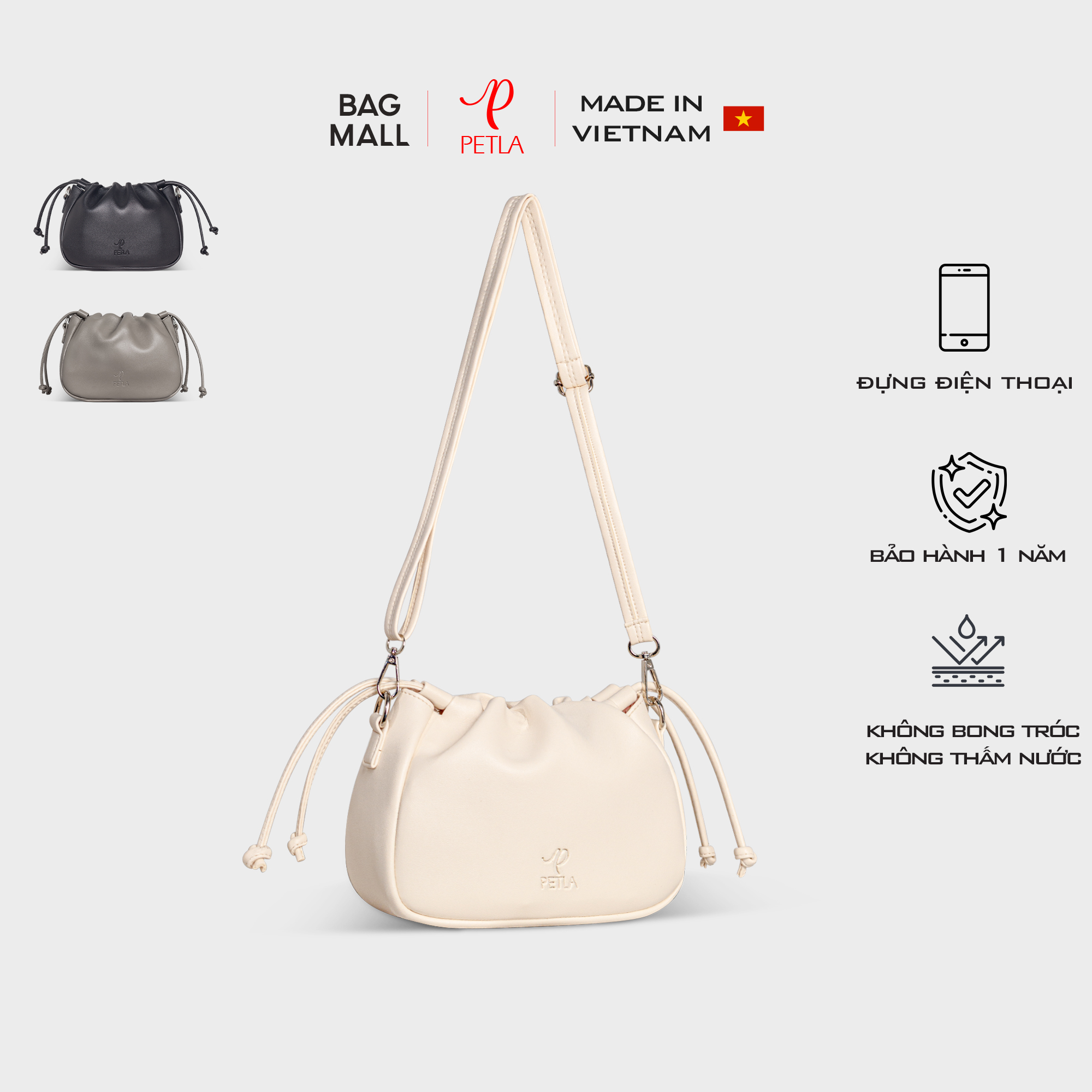 Mô tả Túi da đeo chéo dây rút nữ thời trang PETLA LN10 - 1