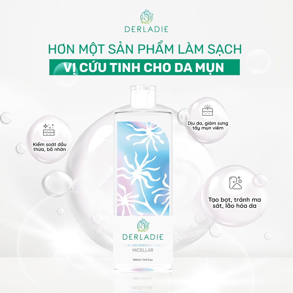 Mô tả Nước Tẩy Trang Làm Sạch Sâu Cho Da Mụn Derladie Cleansing Water Witch Hazel 500ml - 2