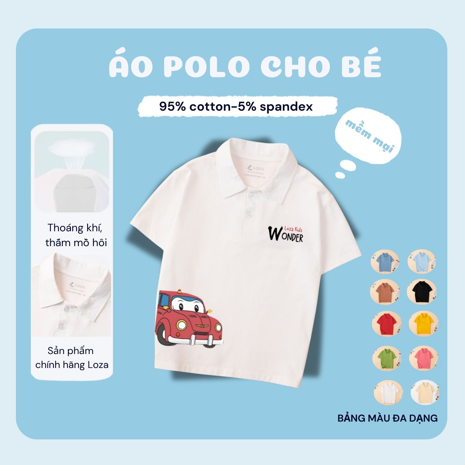Mô tả Áo polo bé trai in hình ô tô cotton 4 chiều mềm mại - Áo thun có cổ cho bé LOZA KIDS PL3051 - 1