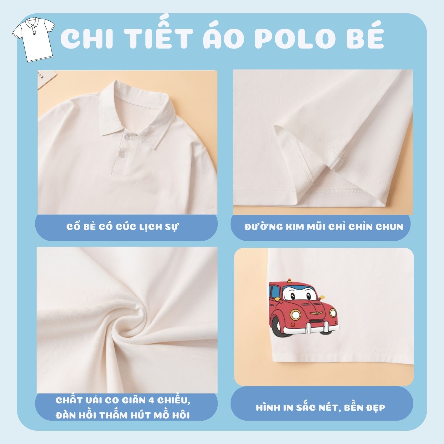 Mô tả Áo polo bé trai in hình ô tô cotton 4 chiều mềm mại - Áo thun có cổ cho bé LOZA KIDS PL3051 - 2