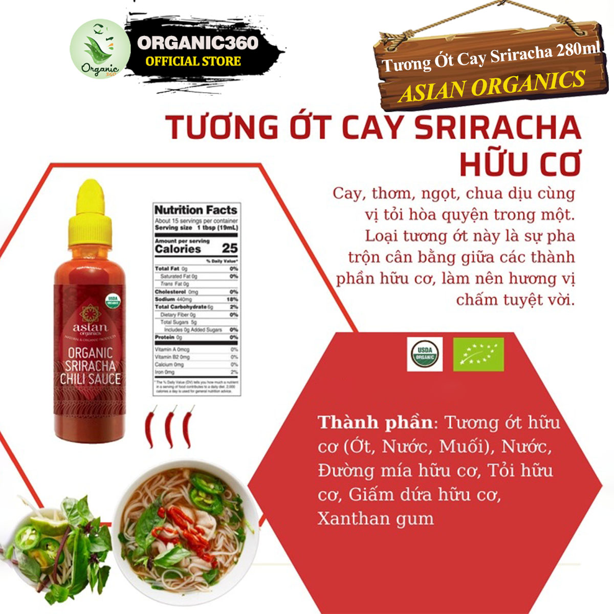 Mô tả Tương Ớt Cay Sriracha Hữu Cơ ASIAN ORGANICS 280ml Organic Sriracha Chili Sauce - 1