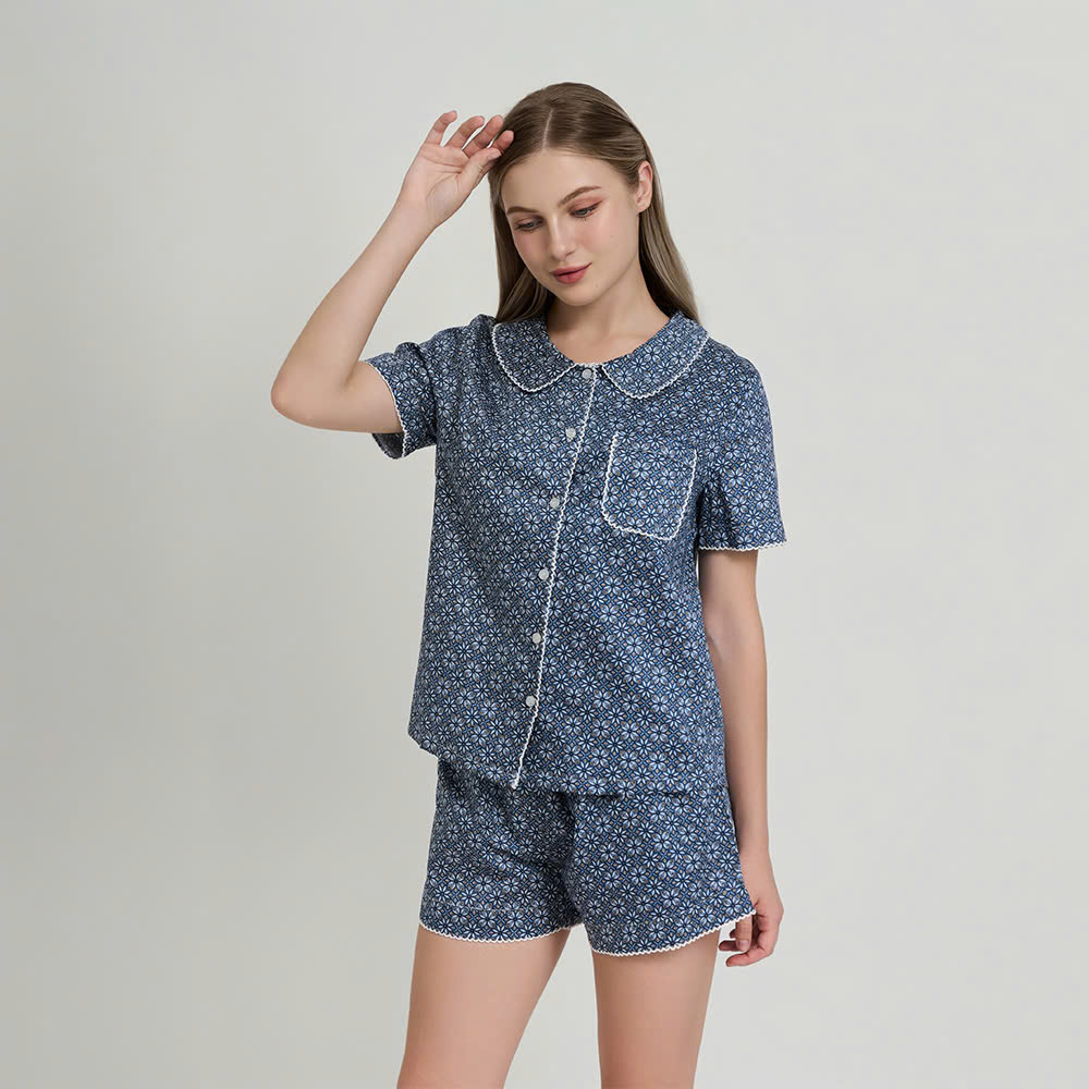 Mô tả Bộ pijama short chất kate cổ lá sen, họa tiết cho Noel BSK050W33 - 1