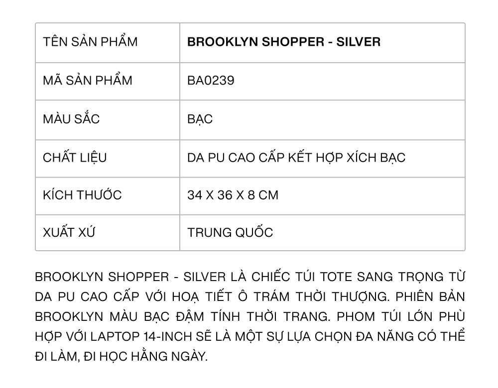 Mô tả Túi Xách Floralpunk Brooklyn Shopper Silver - Túi Quai Xách Đựng Laptop 14 Inches - 5