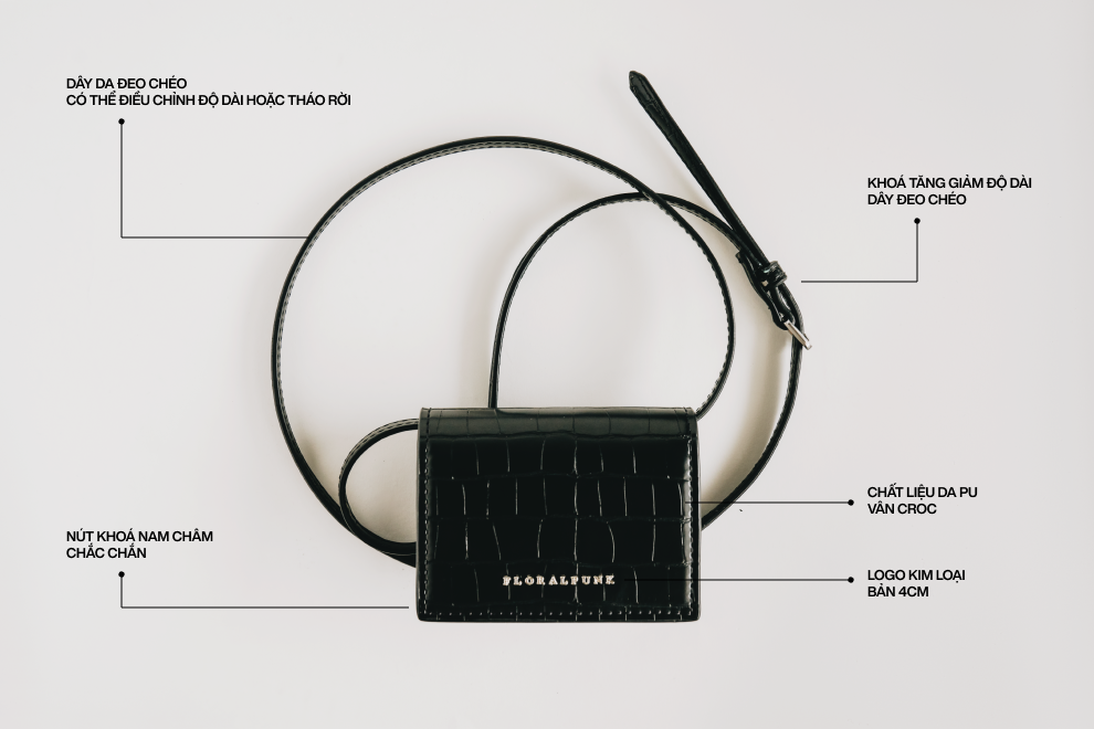 Mô tả Ví Đeo Chéo Gwen Woc Floralpunk - Mini Bag Da PU Cao Cấp, Đựng AirPods, Chìa Khóa & Thẻ ATM - 3