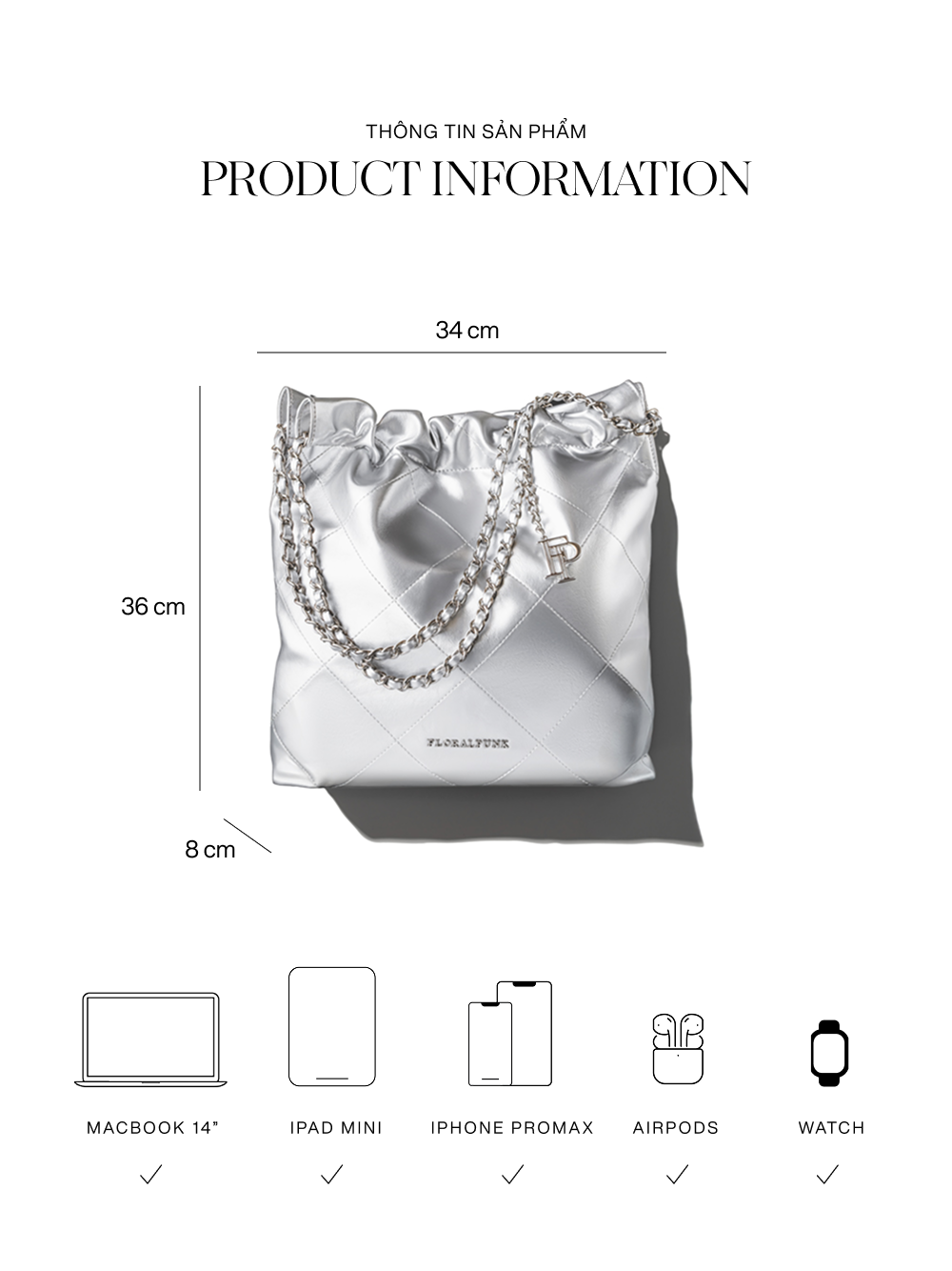 Mô tả Túi Xách Floralpunk Brooklyn Shopper Silver - Túi Quai Xách Đựng Laptop 14 Inches - 3