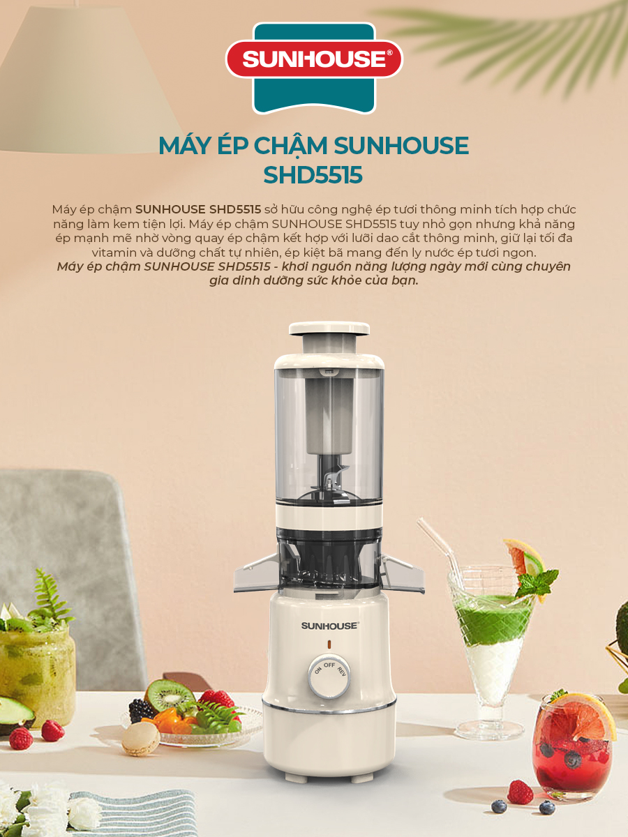 Mô tả Máy ép chậm Sunhouse SHD5515 dung tích 600ml, công suất 100W, bảo hành 12 tháng - 1