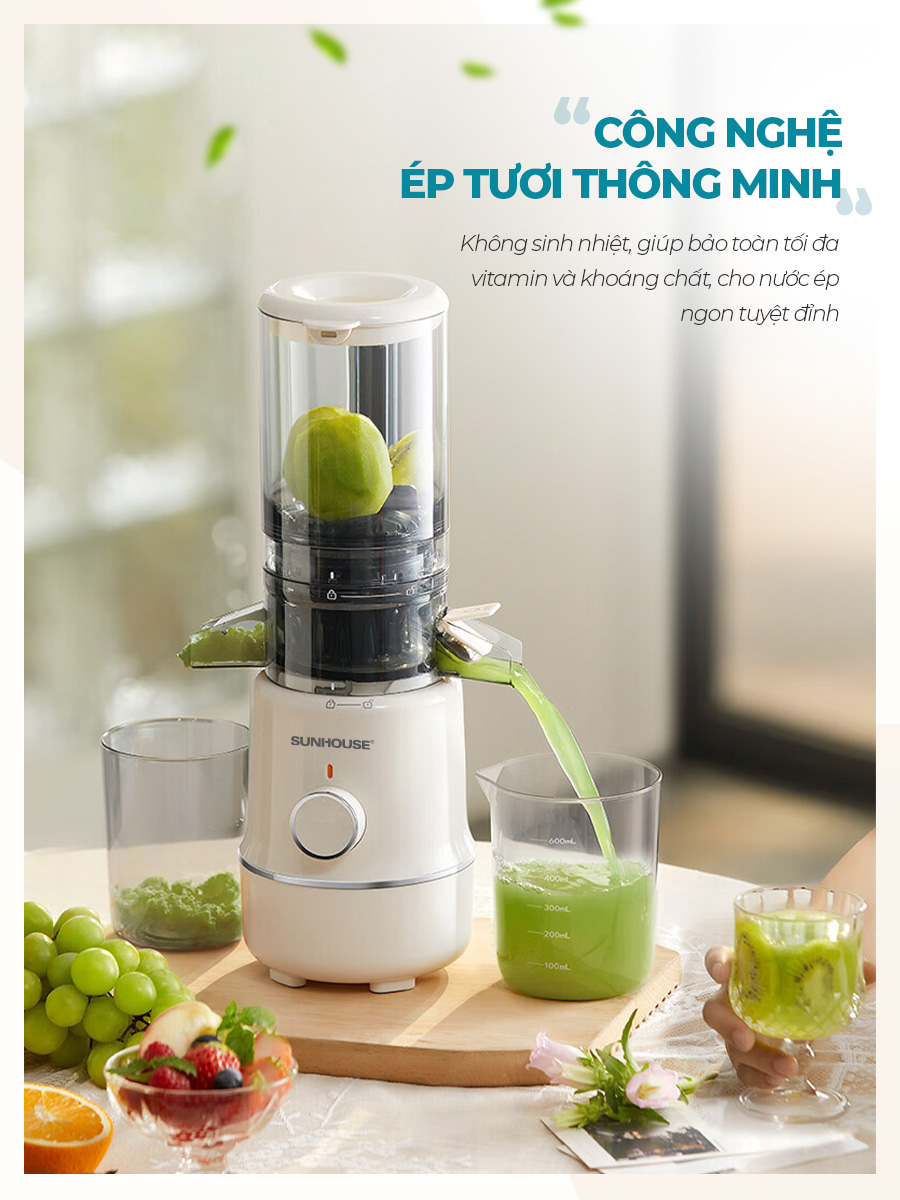 Mô tả Máy ép chậm Sunhouse SHD5515 dung tích 600ml, công suất 100W, bảo hành 12 tháng - 4