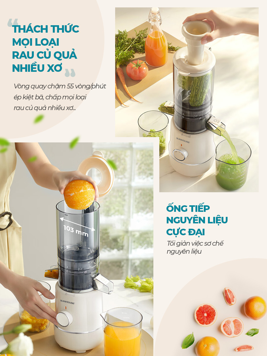 Mô tả Máy ép chậm Sunhouse SHD5515 dung tích 600ml, công suất 100W, bảo hành 12 tháng - 5