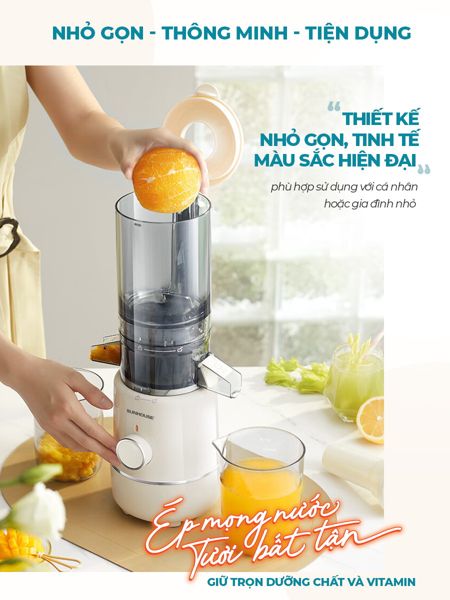 Mô tả Máy ép chậm Sunhouse SHD5515 dung tích 600ml, công suất 100W, bảo hành 12 tháng - 3