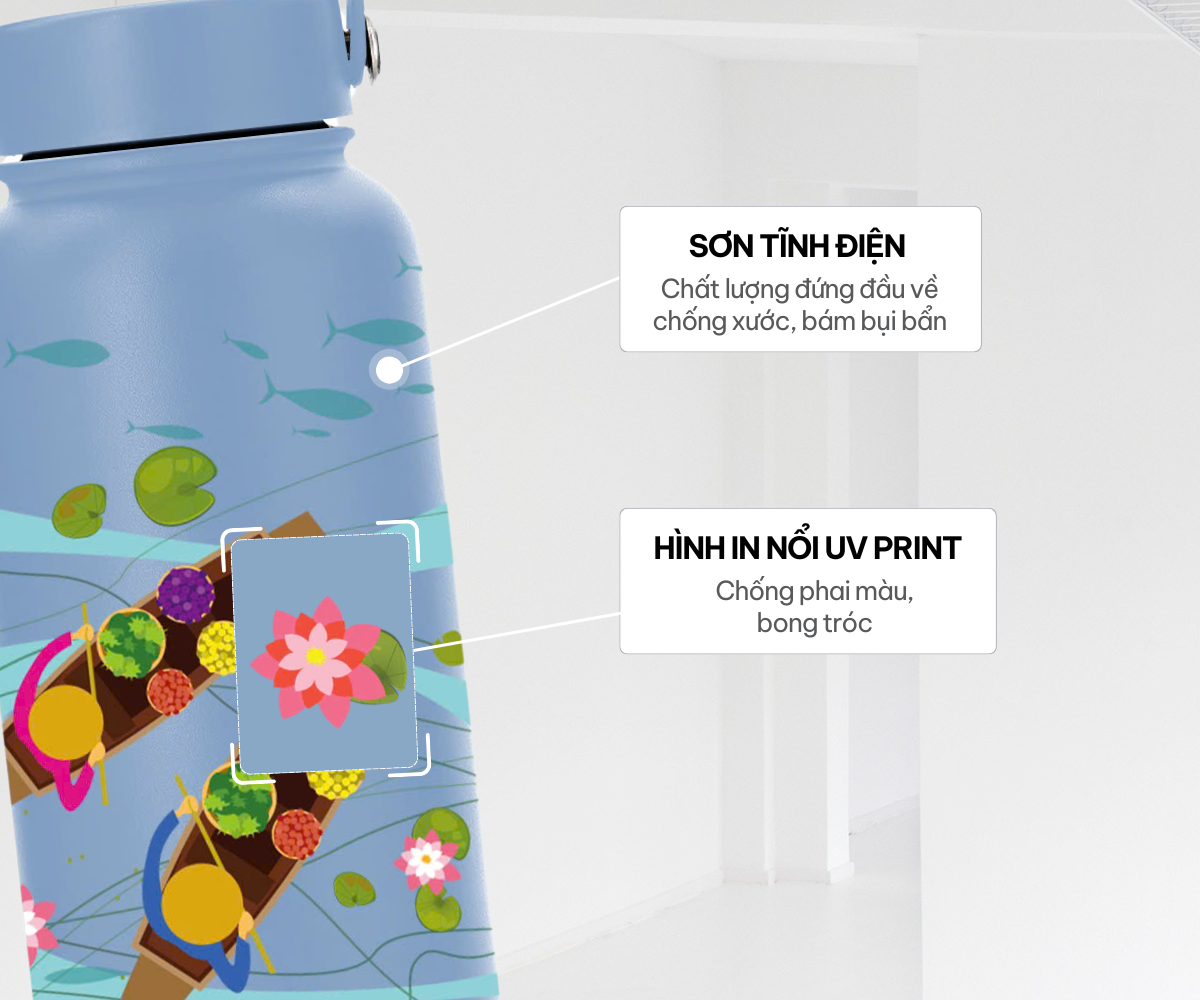 Mô tả Bình giữ nhiệt EcoFlask 550ml/1000ml thiết kế hoạ tiết Chợ Nổi - Bình giữ nhiệt cao cấp chính hãng, inox 304 - 4