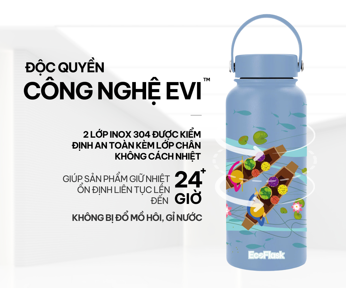 Mô tả Bình giữ nhiệt EcoFlask 550ml/1000ml thiết kế hoạ tiết Chợ Nổi - Bình giữ nhiệt cao cấp chính hãng, inox 304 - 3
