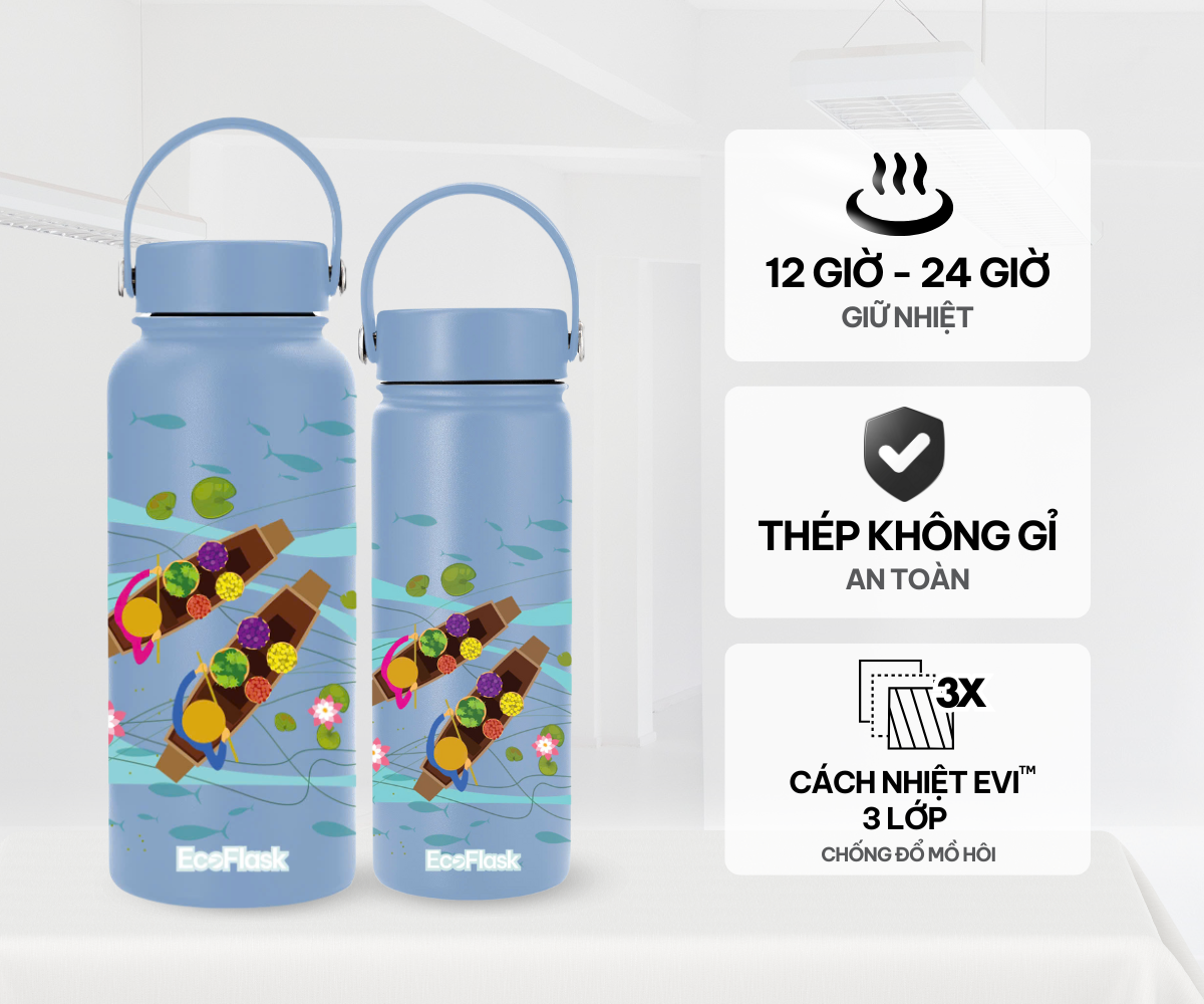 Mô tả Bình giữ nhiệt EcoFlask 550ml/1000ml thiết kế hoạ tiết Chợ Nổi - Bình giữ nhiệt cao cấp chính hãng, inox 304 - 2