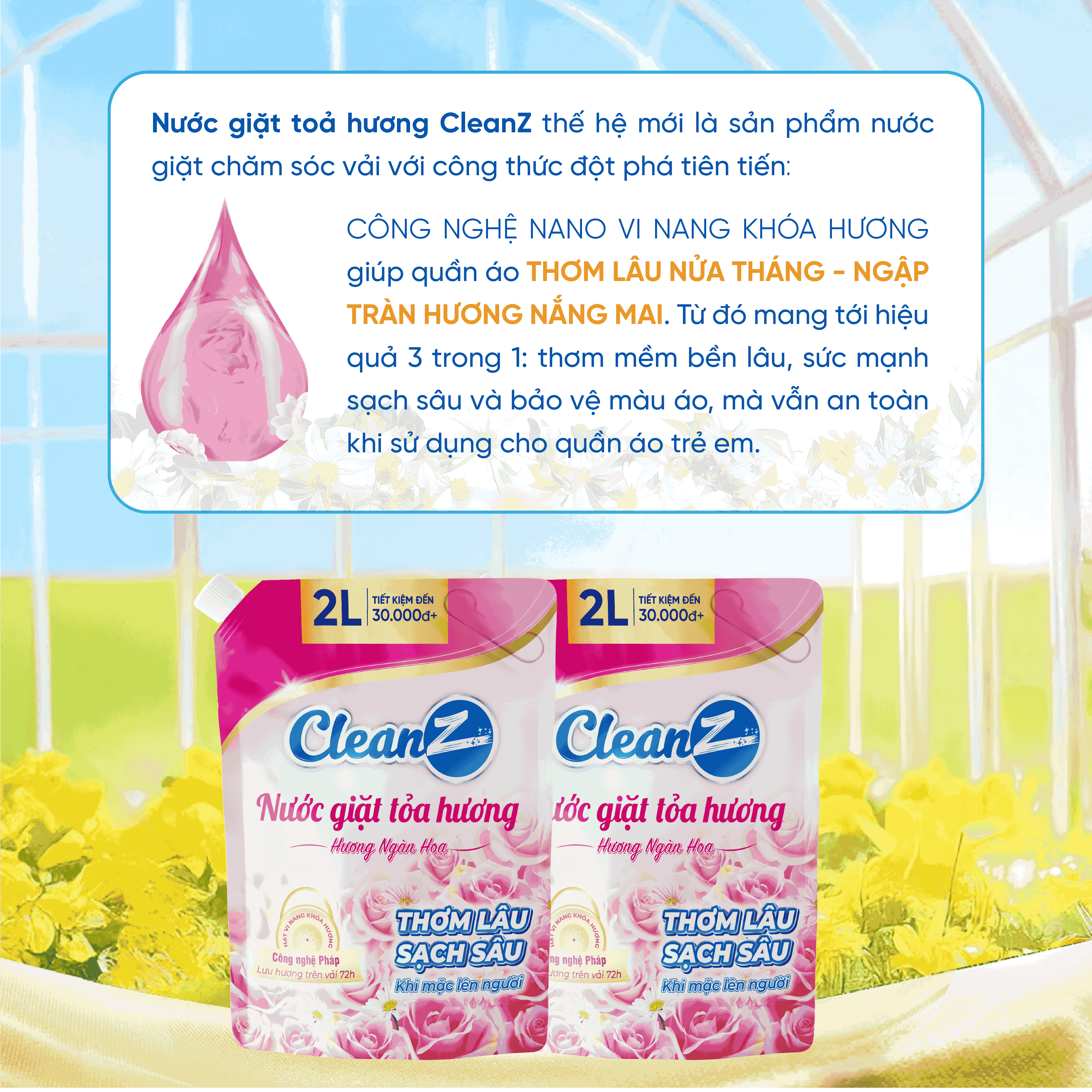 Mô tả Nước giặt xả tỏa hương CleanZ đánh bay vết bẩn, hương thơm mềm mại 2L (Túi) - 3