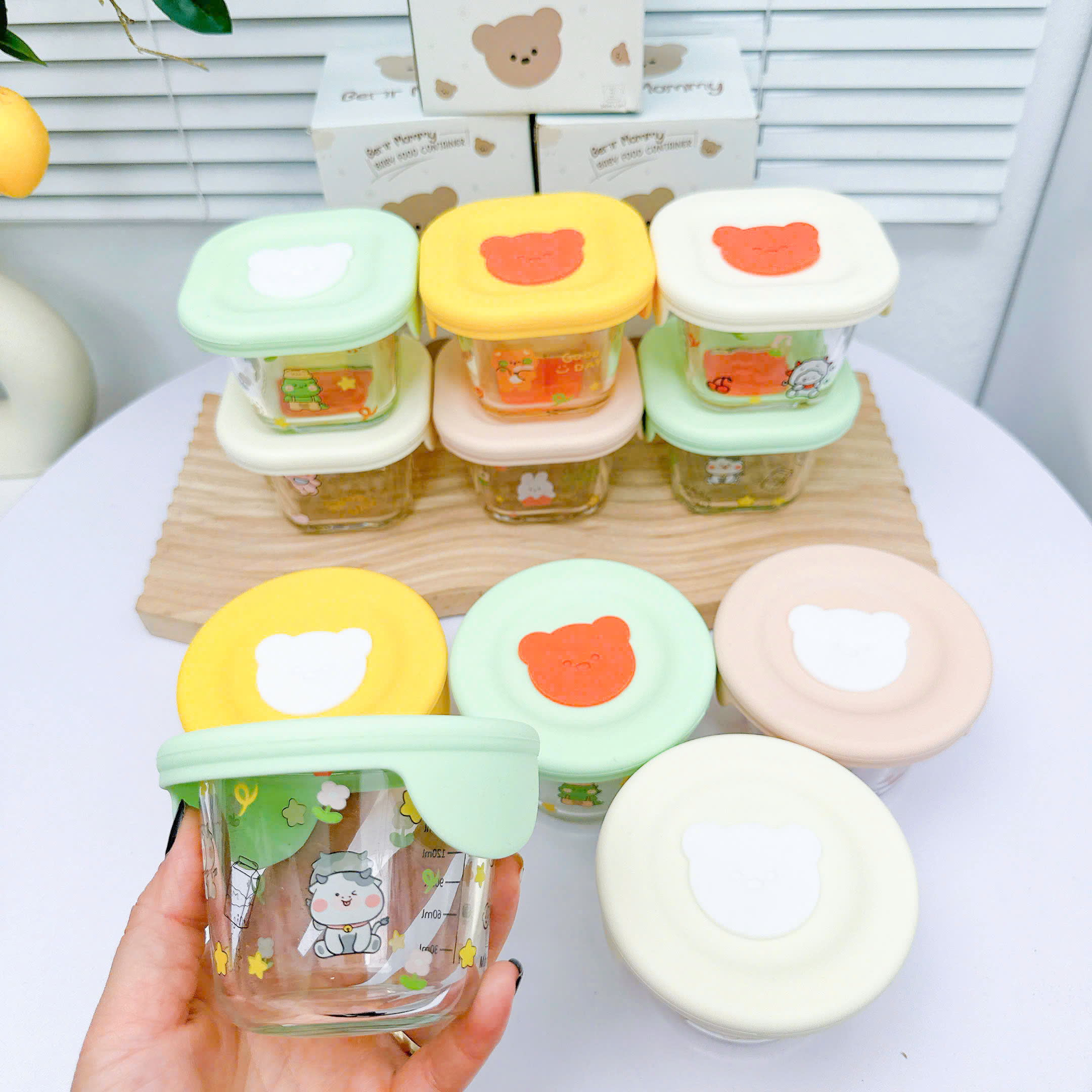 Mô tả Hũ thủy tinh trữ đông đồ ăn dặm cho bé KidAndMom Bear Mommy có nắp đậy slicon,vạch chia ml tiện lợi chứa tới 240ml - 3