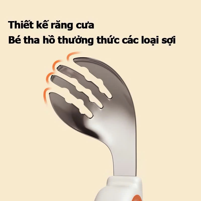 Mô tả Bộ Thìa nĩa tập ăn cho bé KidsWorld tay cầm silicon mềm, muỗng cong, inox 316, an toàn - 10
